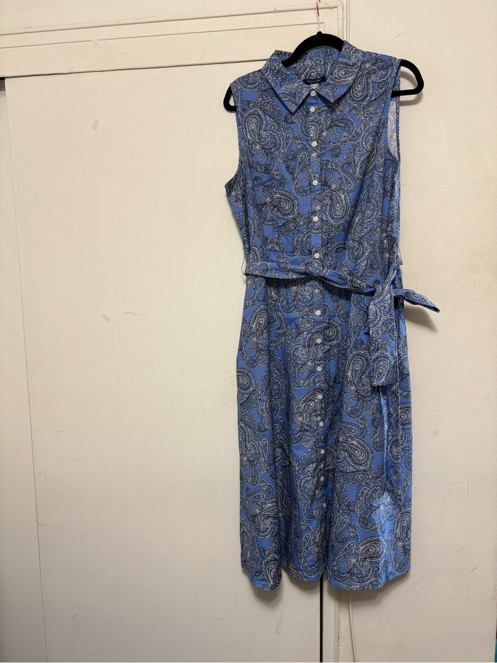 Tommy Hilfiger Blue Paisley Sleeveless Midi Dress with Waist Tie